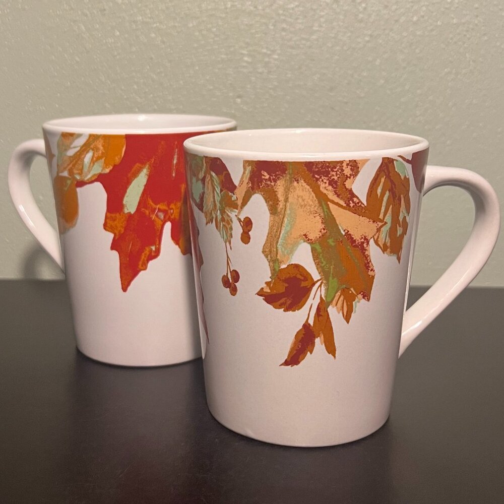 Royal Norfolk Fall Leaves Ceramic Coffee Mugs Cups Set of 2 Autumn Acorns 14oz